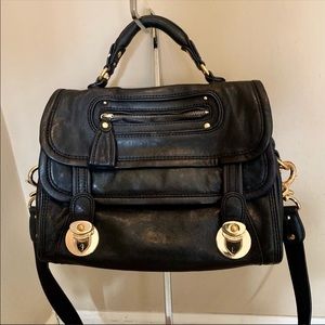 Juicy Couture Black gorgeous leather satchel crossbody handbag w/ gold hardware